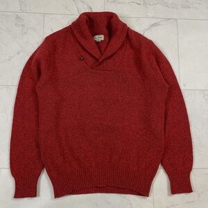 Vintage LL Bean Red Wool Red Shawl Collar Henley Fisherman Sweater - Men’s Large